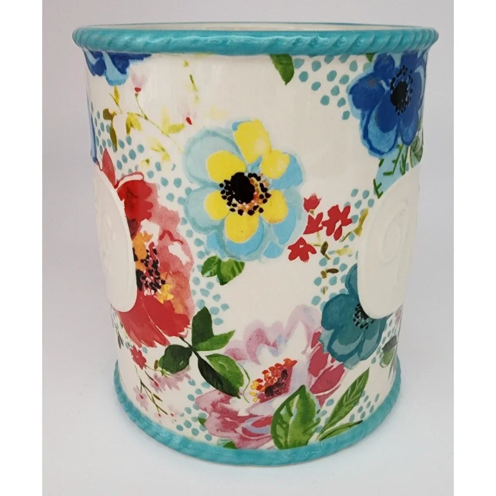 The Pioneer Woman Utensil Holder Melody Stoneware Multicolor Dishwasher Safe EXC